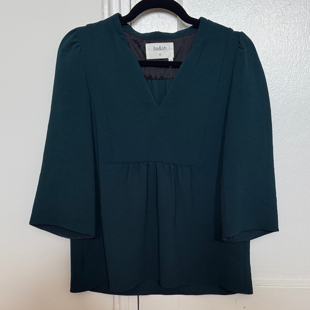 BA&SH Dark Forest Green/Teal popover 3/4 sleeve blouse